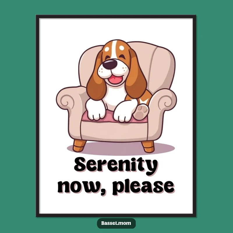 Funny Happy Sigh Basset Hound Digital Art Print: Lounging Comfort - Instant Funny Gift