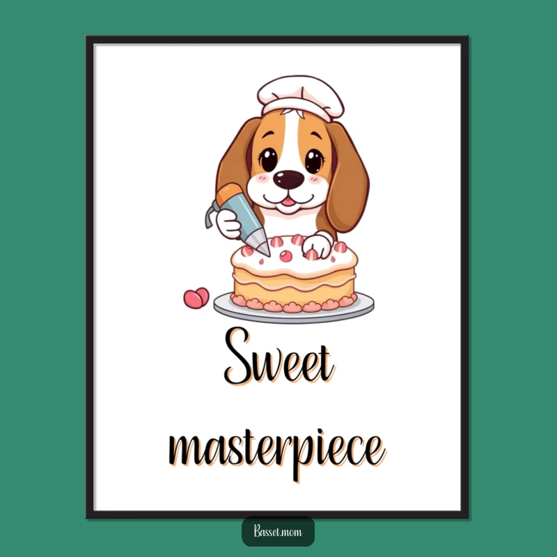 Funny Basset Hound Baking Digital Art - Humorous Printable Cake Decor Decor
