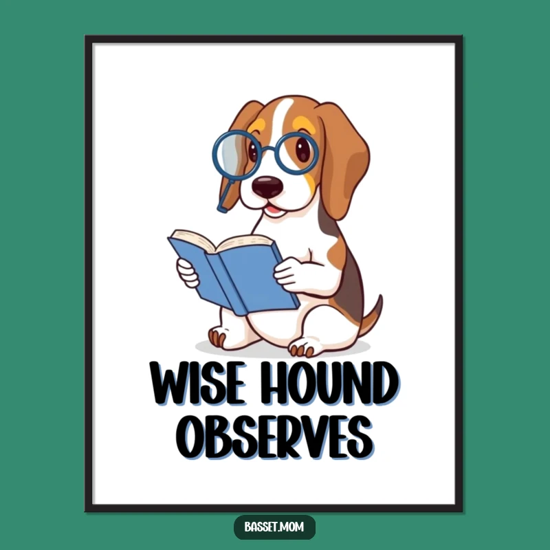 Dapper Funny Basset Hound Monocle Book Digital Art - Instant Intellectual Download