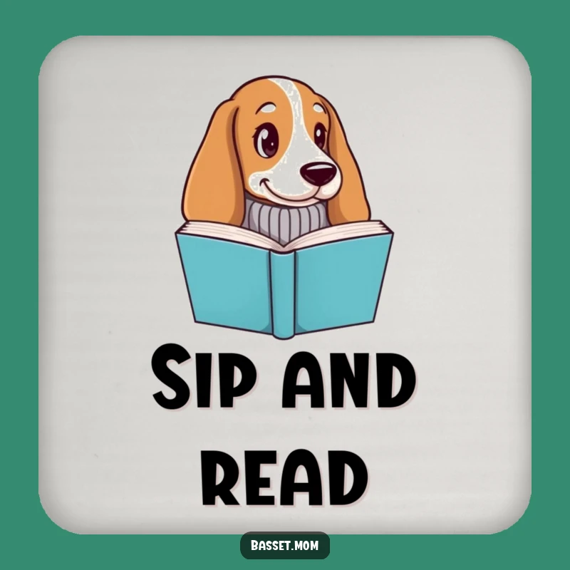 Funny Basset Hound Bookish Coaster Set - Chic Dog Gift with Knitted Sweater