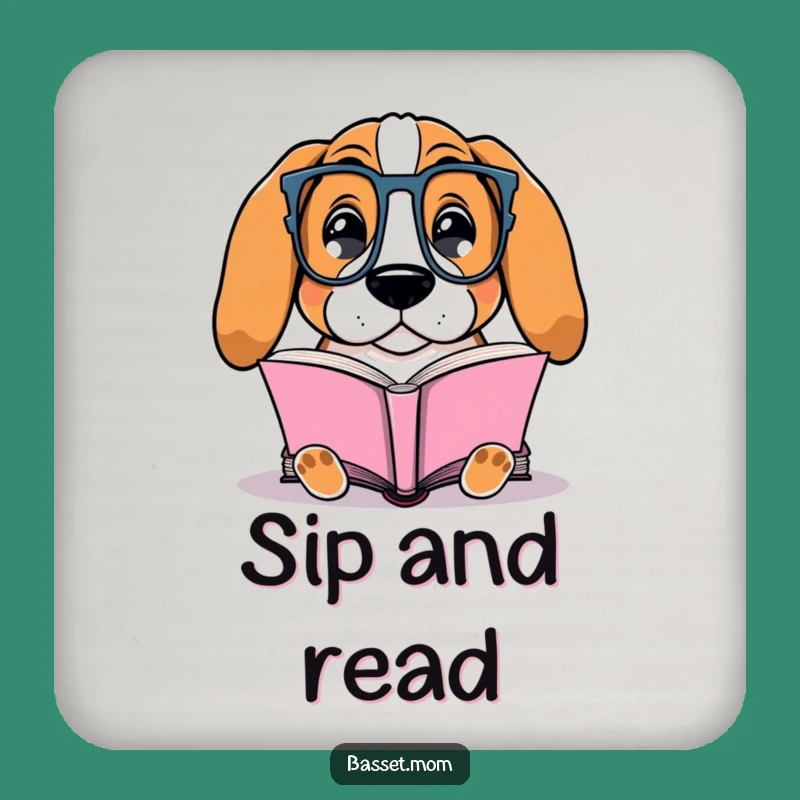 Funny Basset Hound Bookworm Drink Coaster - Glasses Dog Protector Gift