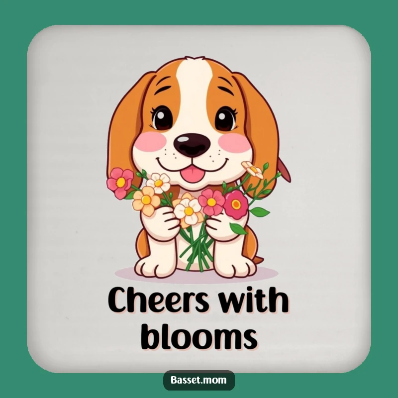 Funny Basset Hound Floral Gift Coaster - Cheerful Dog Home Gift!