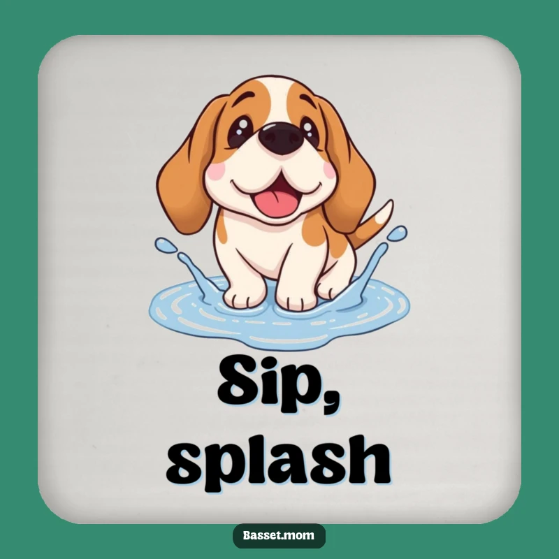 Funny Basset Hound Puddle Splash Drink Coaster - Droopy Ear Dog Protector Gift