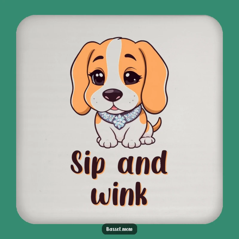 Funny Basset Hound Wink Coaster - Sparkly Collar Charm Protection