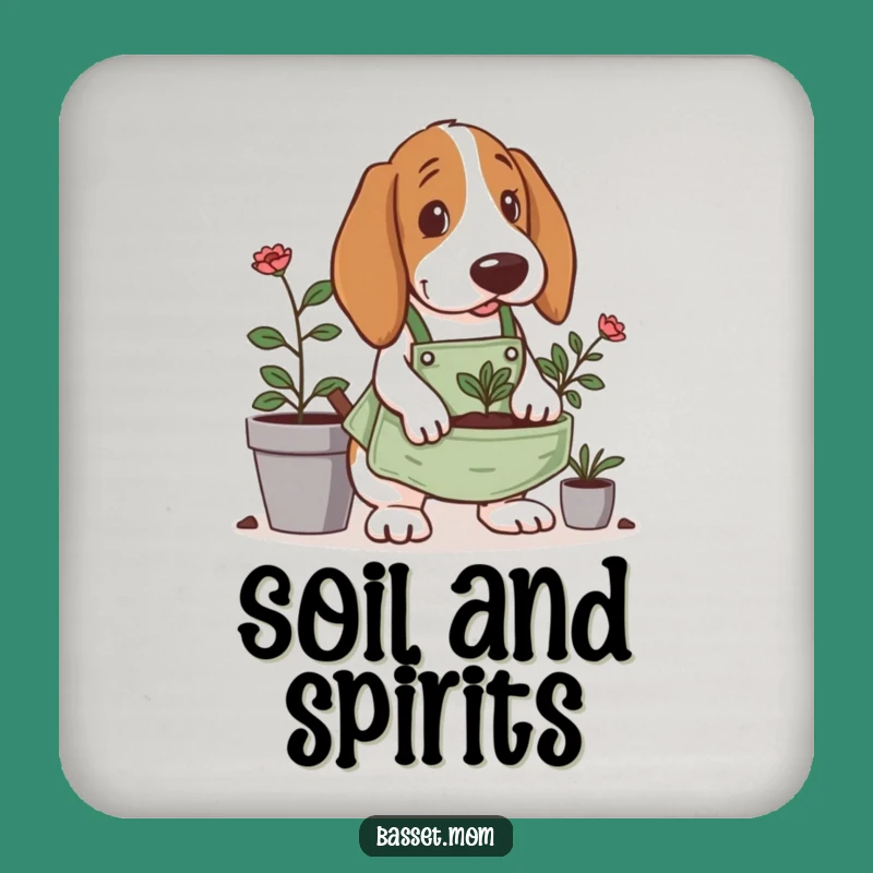 Funny Gardening Basset Hound Coaster: Tiny Apron Digging - Protect Surfaces Funny Gift