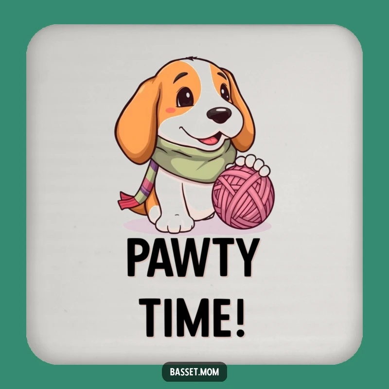 Funny Basset Hound Yarn Ball Coaster Set - Chic Dog Gift for Scarf Enthusiasts