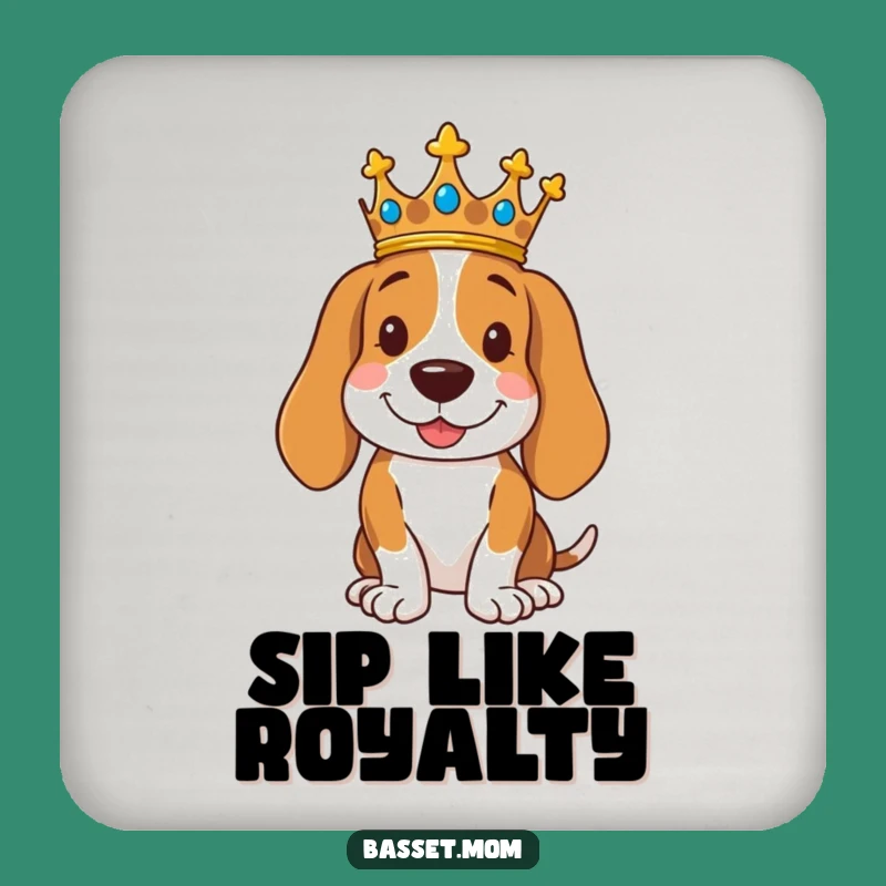 Funny Royal Basset Hound Crown Drink Coaster - Regal Decor Gift