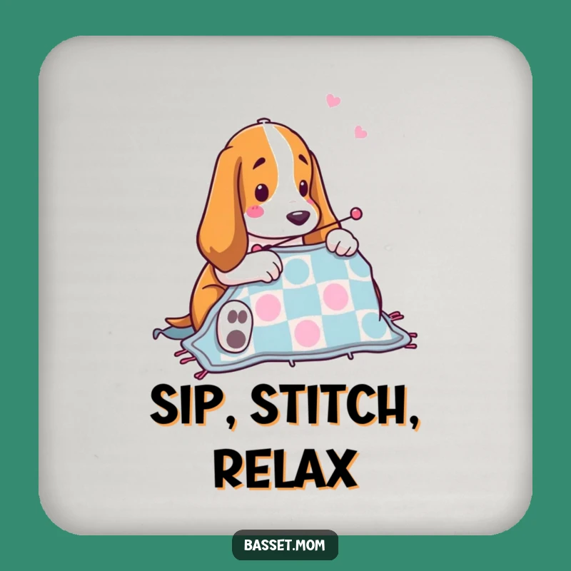 Funny Basset Hound Quilting Coaster Set: Protect Surfaces with Cute Dog Art