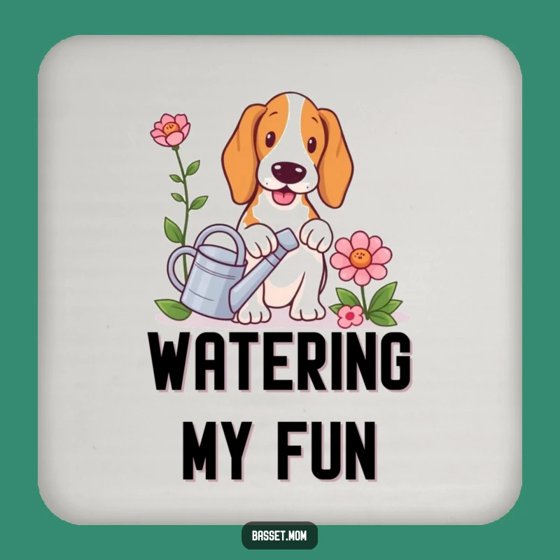 Funny Basset Hound Gardener Coaster Set - Chic Dog Lover Gift with Watering Can
