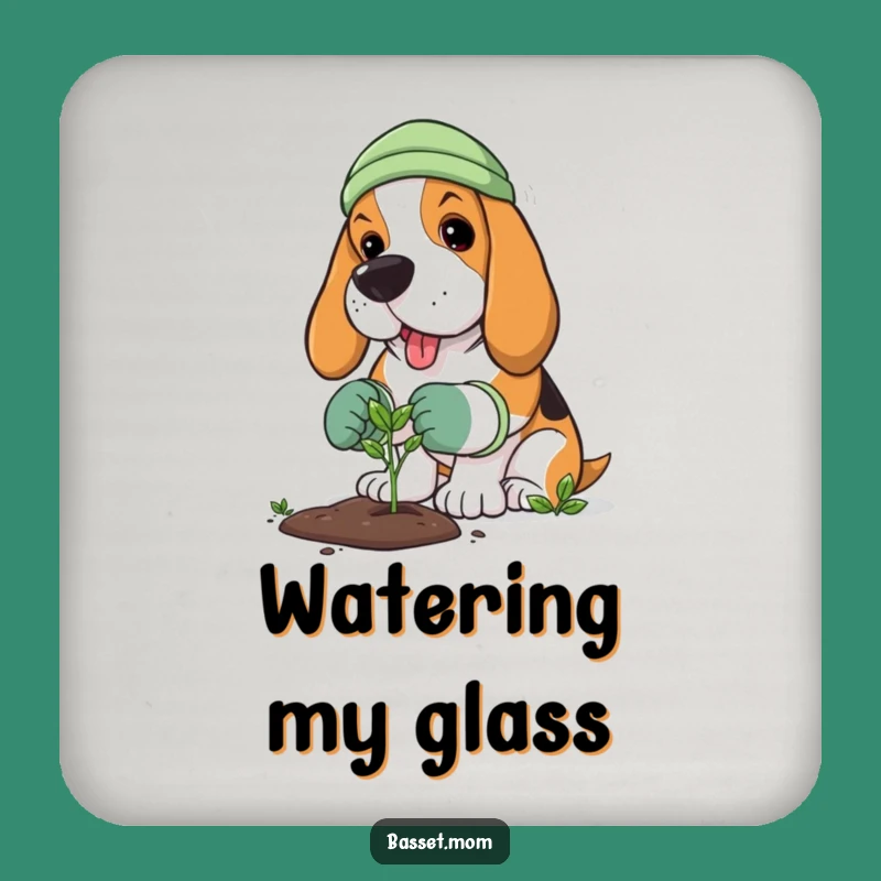 Funny Basset Hound Gardener Drink Coaster - Planting Decor Gift