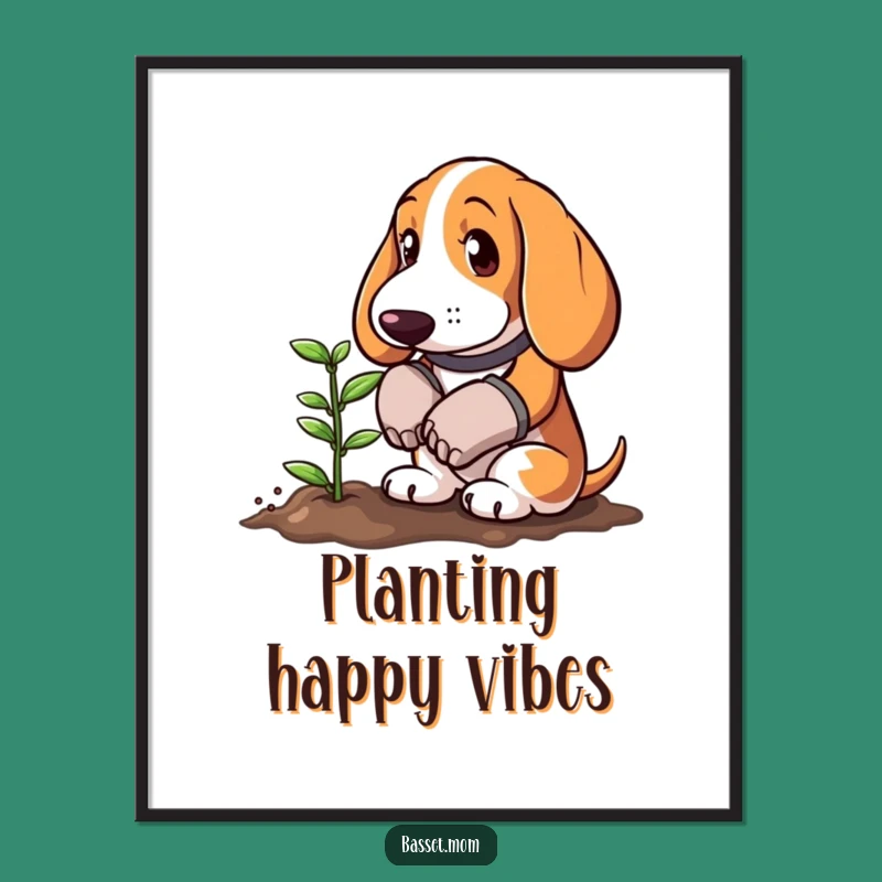 Funny Basset Hound Gardener Poster - Cute Sprout Planting Wall Art Gift