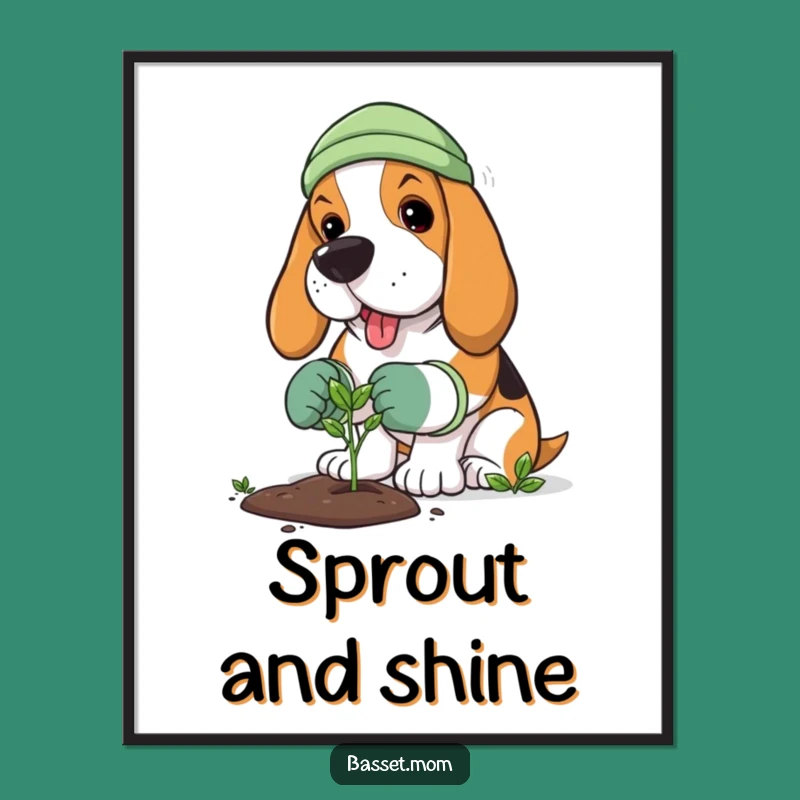 Funny Basset Hound Gardener Poster - Whimsical Planting Art Gift