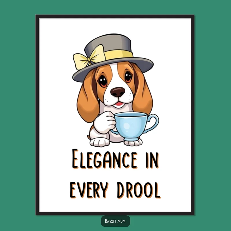 Funny Basset Hound Tea Party Art Print: Hilarious Sophisticated Dog Decor, Perfect Gift!