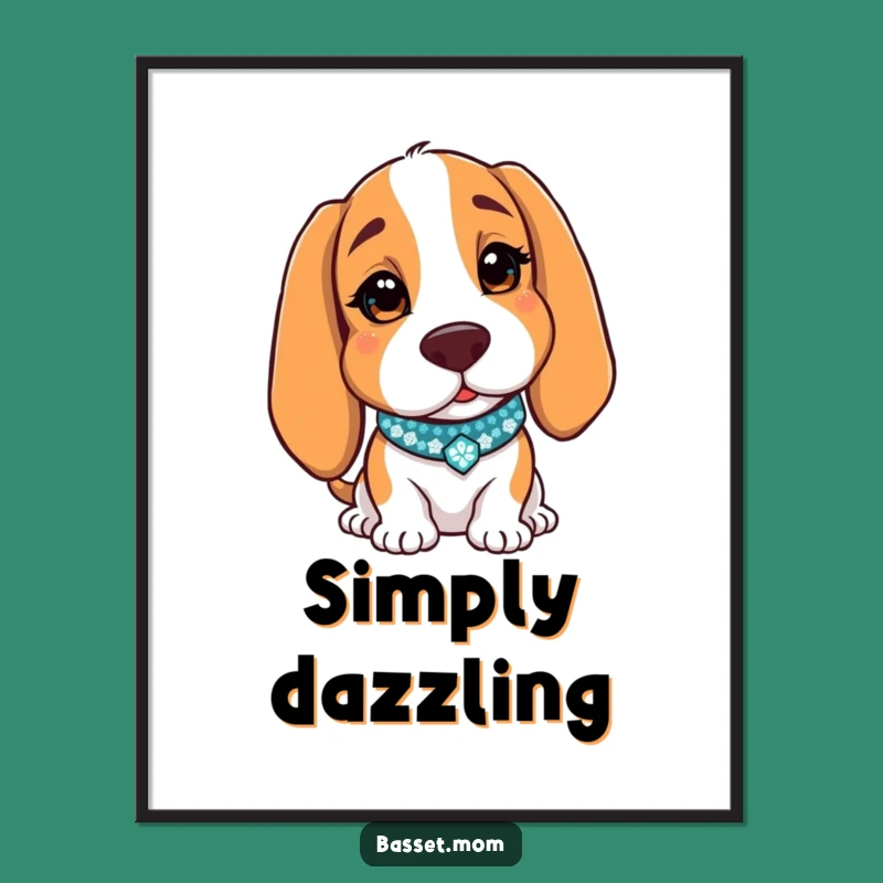 Funny Basset Hound Winking Poster - Sparkly Collar Art Gift