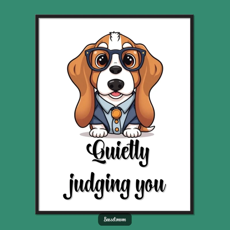 Funny Librarian Basset Hound Poster: Literary Dog Art, Quirky Bookish Decor Gift
