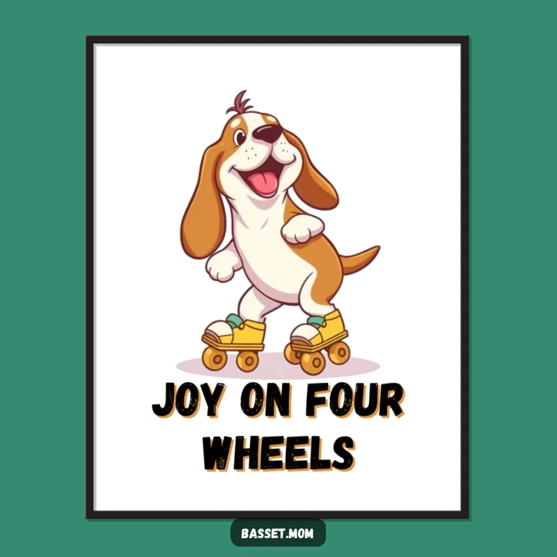 Funny Dynamic Basset Hound Roller Skates Poster - Joyful Art