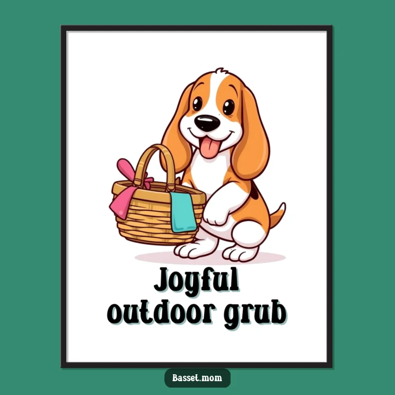 Funny Basset Hound Picnic Day Poster: Joyful Outdoor Art for Dog Lovers