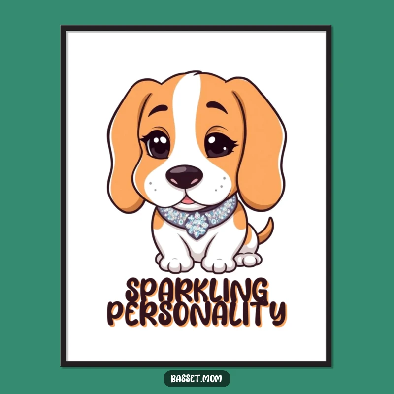 Funny Basset Hound Wink Poster - Sparkly Collar Wall Art Gift