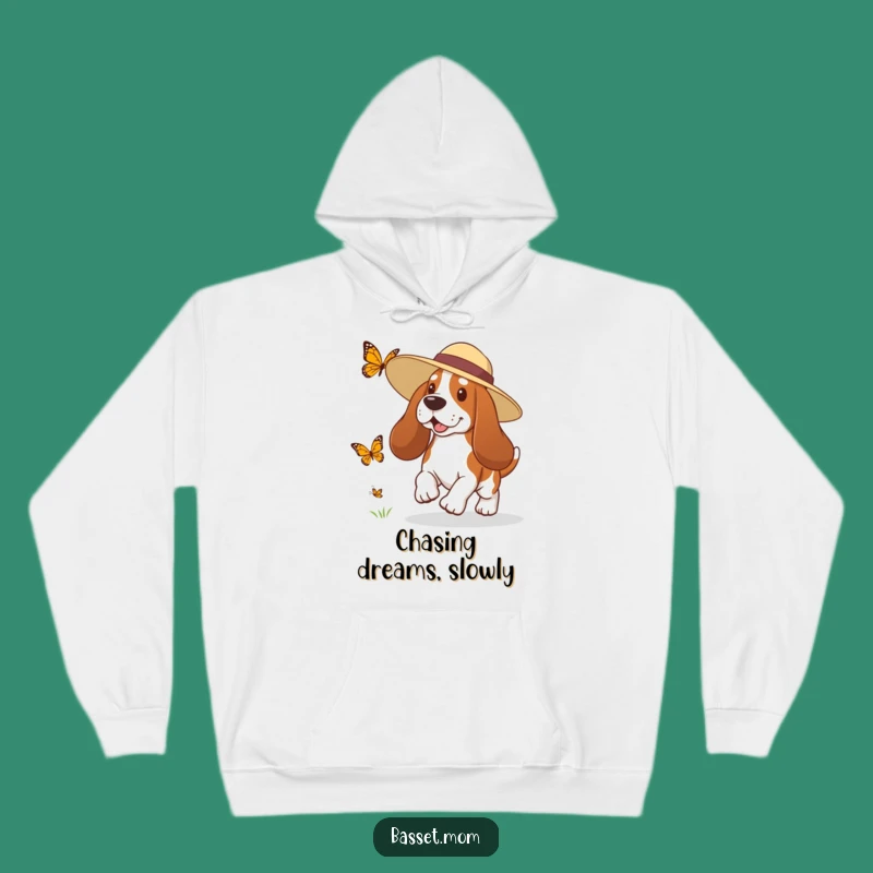 Funny Basset Hound Sun Hat Butterfly Chase Hoodie - Warm Dog Apparel Gift