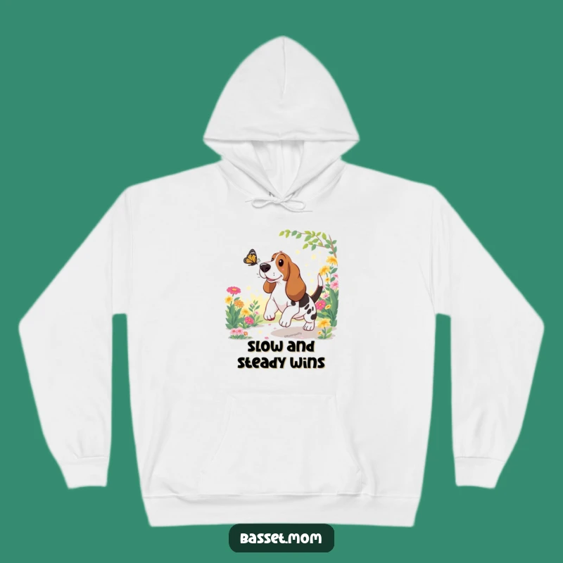 Cozy Funny Basset Hound Butterfly Chase Hoodie: Warm & Humorous Dog Gift