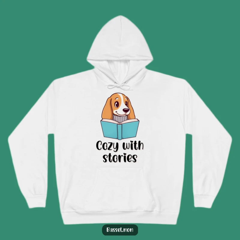 Cozy Funny Basset Hound Bookworm Hoodie - Warm Dog Lover Gift with Knitted Sweater