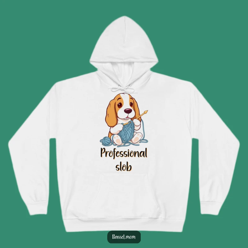Funny Basset Hound Cozy Hoodie: Hilarious Knitting Struggle, Ultimate Comfort, Perfect Gift!