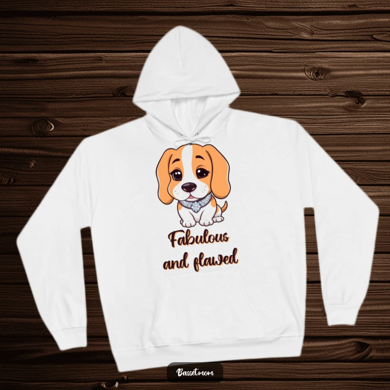 Funny Basset Hound with a sparkly collar winking charmingly, featured on a warm hoodie, offering cozy comfort and playful fashion.