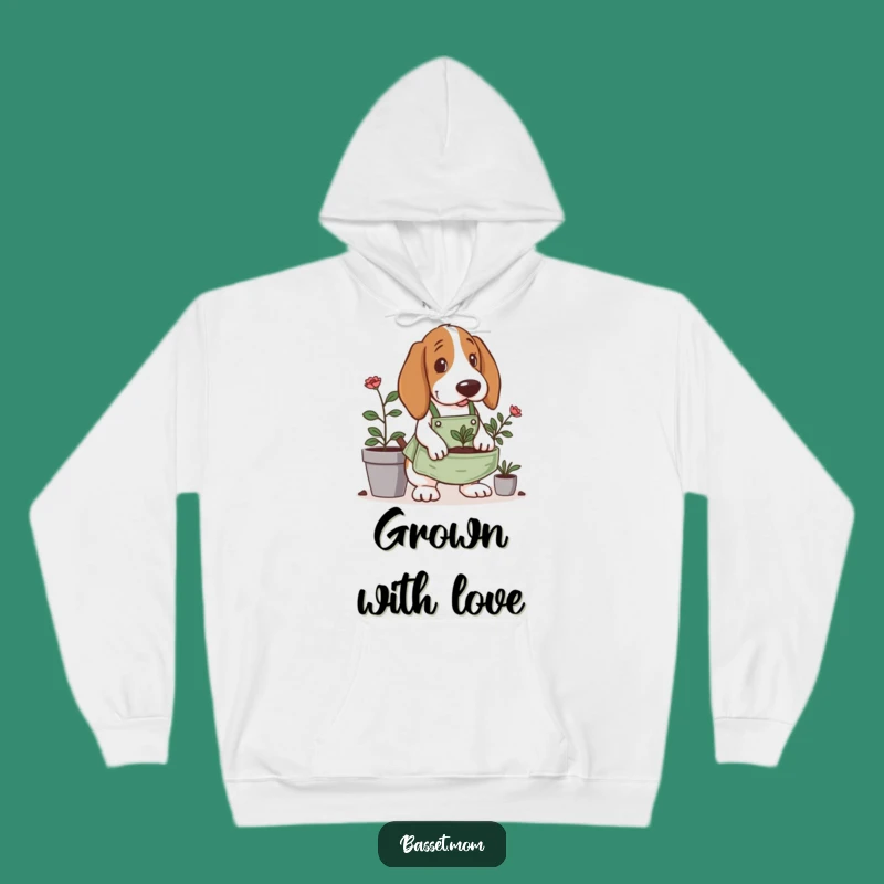 Funny Gardening Basset Hound Hoodie: Tiny Apron Digging - Cozy Funny Gift