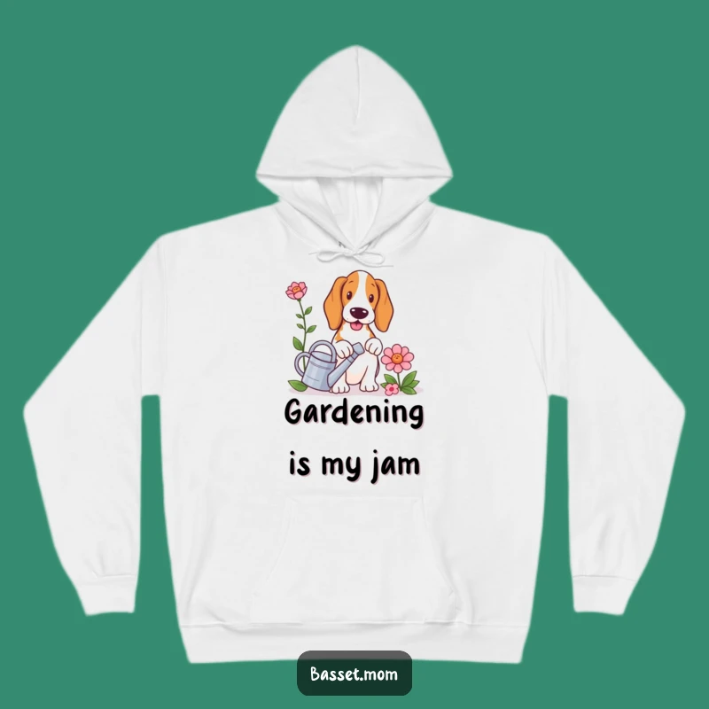 Cozy Funny Basset Hound Gardener Hoodie - Warm Dog Lover Gift with Watering Can