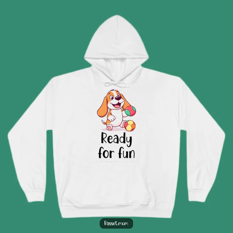 Funny Cheerful Basset Hound Hoodie: Bouncing Ball - Cozy Funny Gift