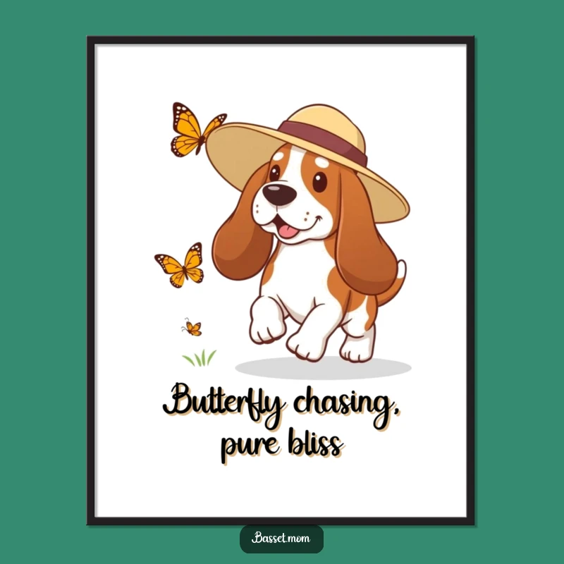 Free Printable Wall Art: Humorous Basset Hound Butterfly Chase - Whimsical Decor!