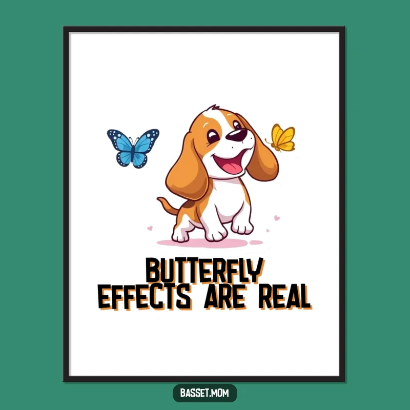 Free Printable Basset Hound Wall Art: Droopy Ear Pup Butterfly Chase Downloadable Decor