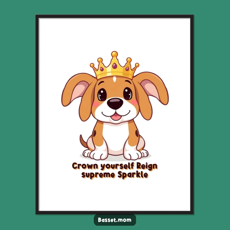 Free Printable Basset Hound Wall Art: Regal Dog Crown Downloadable Decor