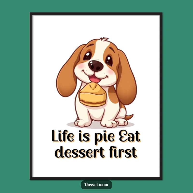 Free Printable Basset Hound Wall Art: Funny Dog Balancing Pie Downloadable Decor