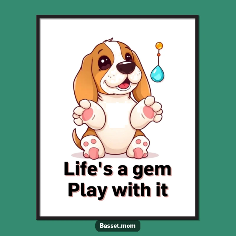 Free Printable Basset Hound Wall Art: Playful Dog Jewel Batting Decor