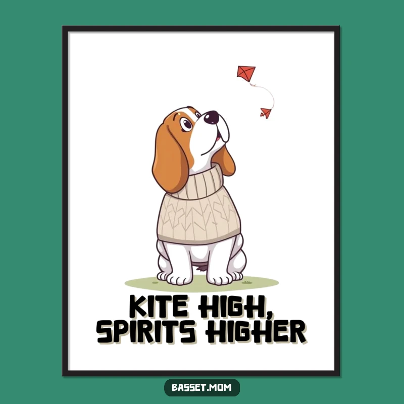 Free Printable Funny Basset Hound Sweater Wall Art: Kite Pup Downloadable Decor
