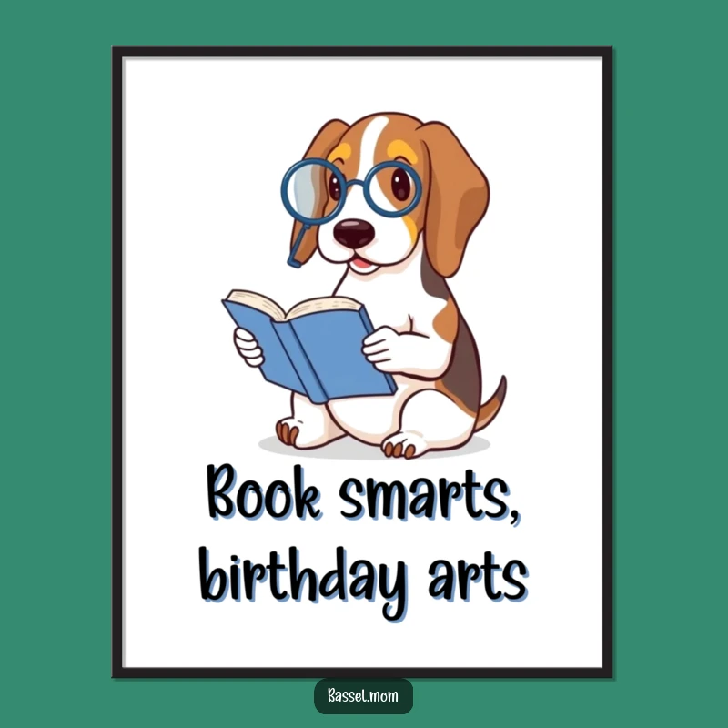 Free Printable Wall Art: Basset Hound Monocle Reader, Humorous Dog Art, Downloadable Decor