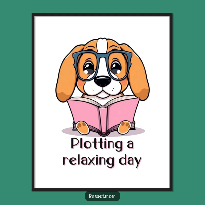 Free Printable Wall Art: Cozy Bookworm Basset Hound - Literary Decor!