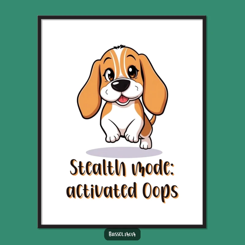 Free Printable Wall Art: Funny Basset Hound Tiptoeing Mischievous Dog Downloadable Decor