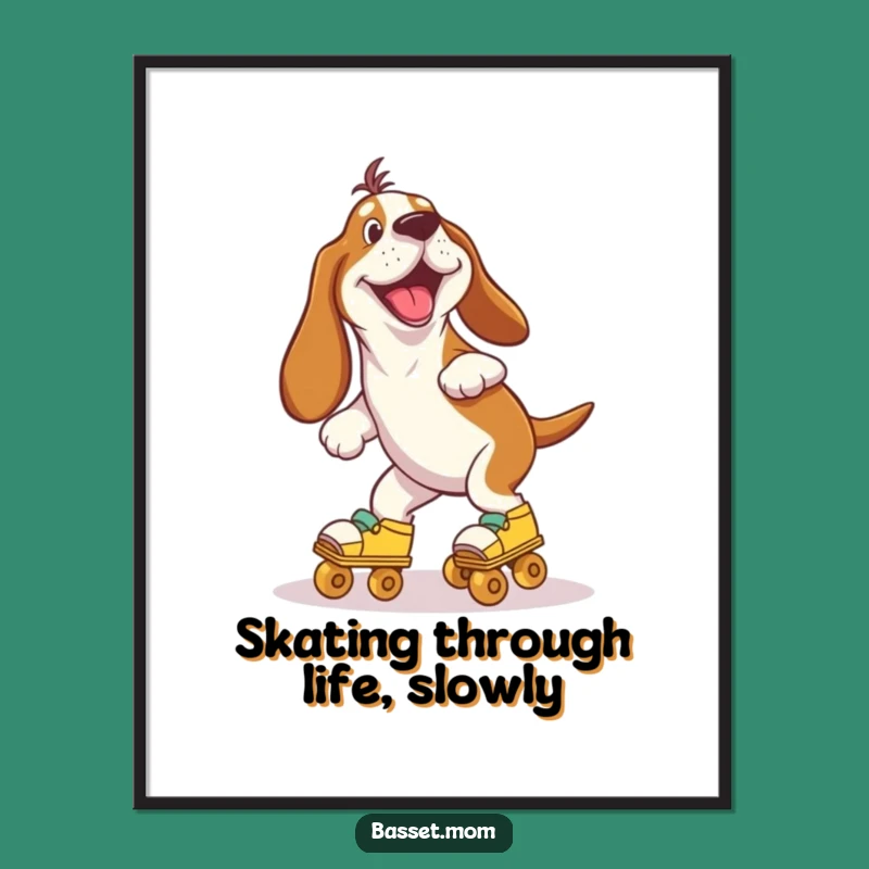 Funny Free Printable Wall Art: Roller Skate Basset Hound - Joyful Downloadable Decor!