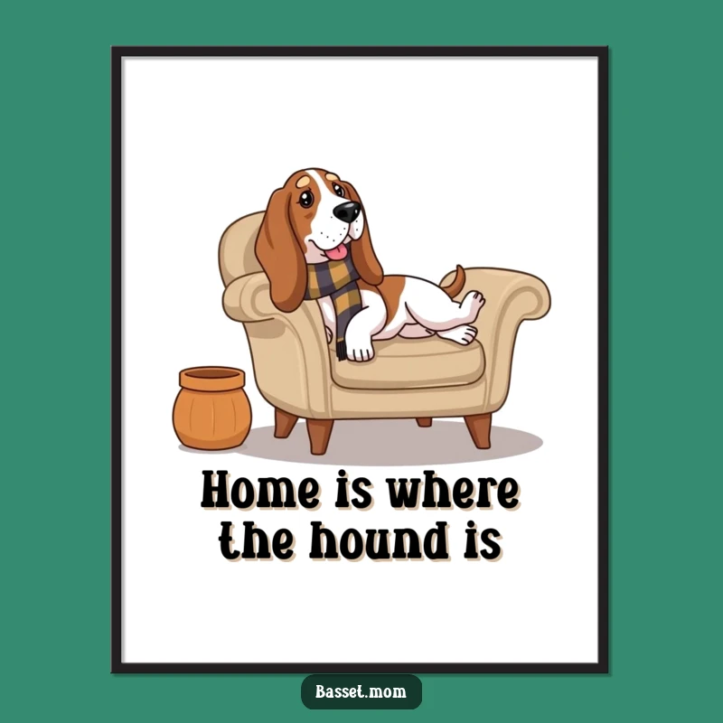 Funny Free Printable Wall Art: Cozy Basset Hound Scarf - Relaxing Downloadable Decor!