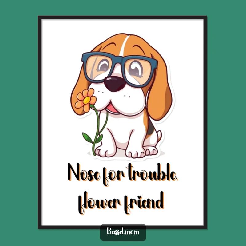 Free Printable Wall Art: Funny Basset Hound Glasses Flower Sniff - Quirky Decor
