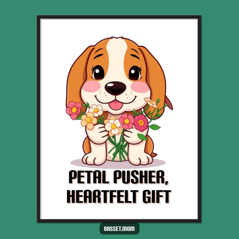Funny Basset Hound Wall Art Free Printable: Flower Bouquet Dog Decor