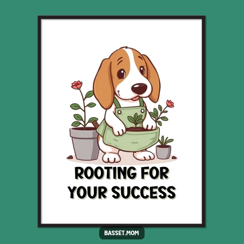 Free Printable Basset Hound Art: Gardener Hound, Planting Fun, Funny Dog Decor