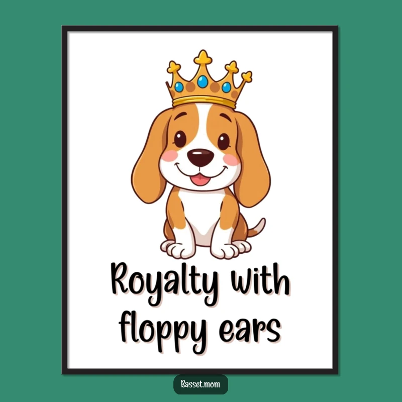 Free Printable Royal Basset Hound Wall Art: Crowned Pup, Funny Downloadable Decor