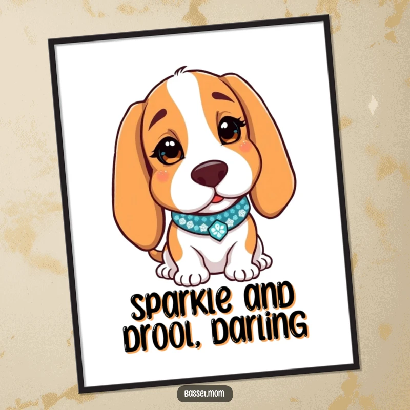 Funny Free Printable Wall Art: A Basset Hound with a sparkly collar winks charmingly, adding downloadable playful personality to your decor.