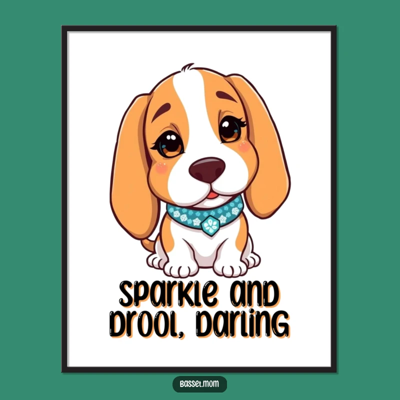 Free Printable Winking Basset Hound Wall Art: Sparkly Collar Pup, Funny Downloadable Decor