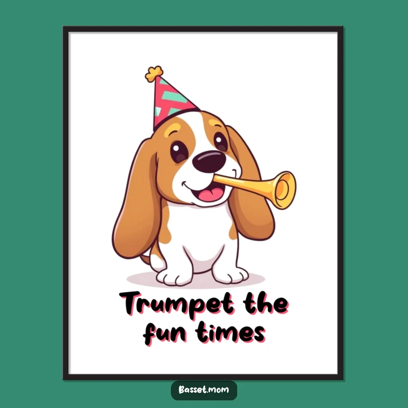 Festive Free Printable Wall Art: Basset Hound Trumpeter - Downloadable Party Decor