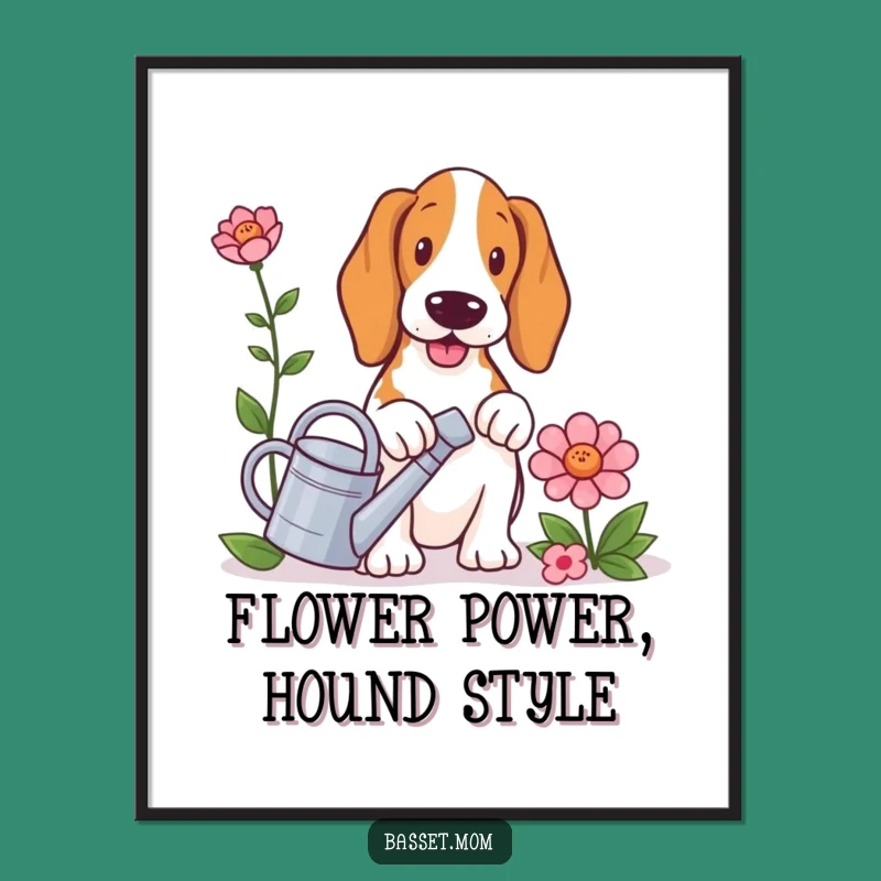 Whimsical Free Printable Wall Art: Basset Hound Gardener - Downloadable Nature Decor