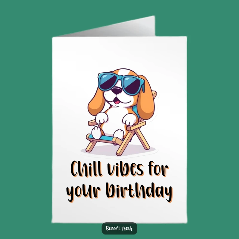 Free Printable Basset Hound Beach Birthday Card: Funny Pup Lounging Download